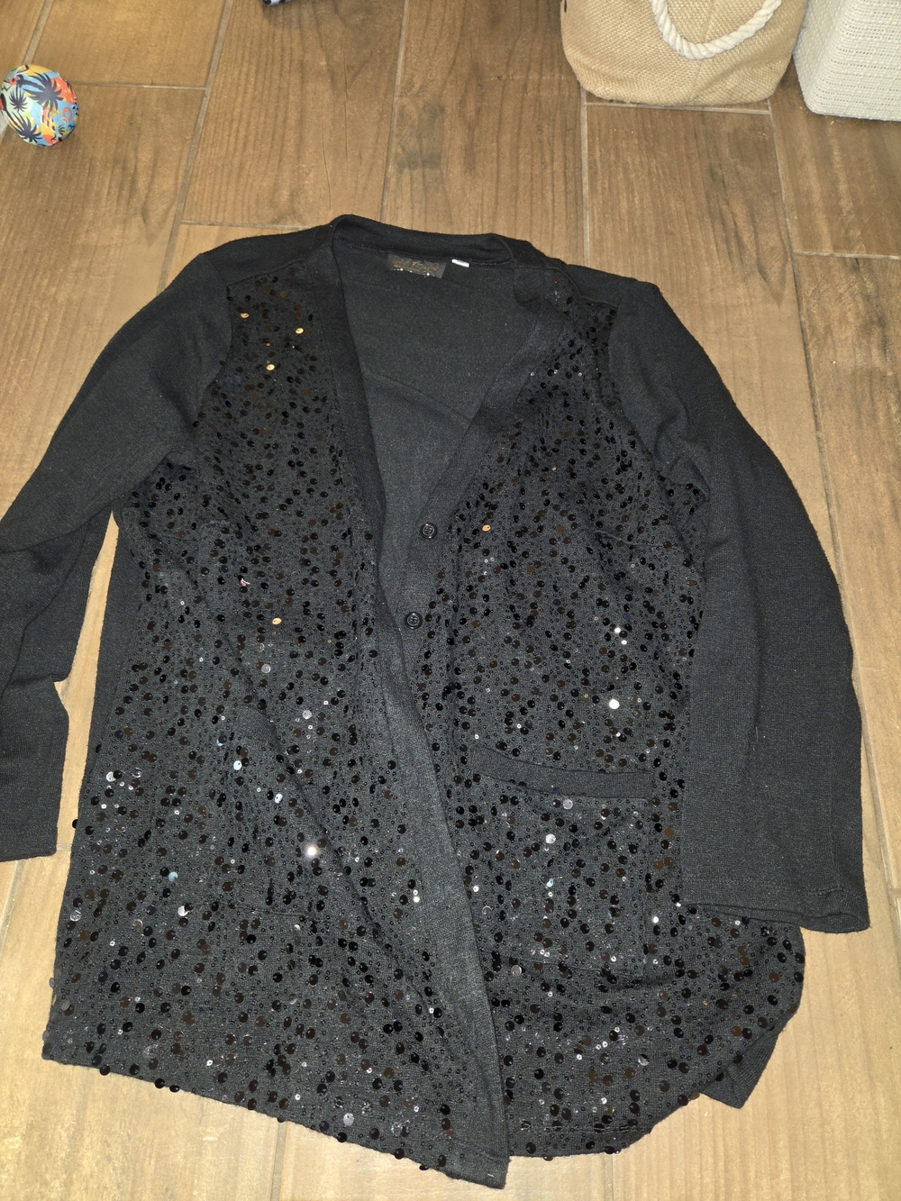 Bob Mackie Black Sequin Button Front Sweater